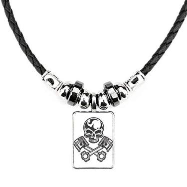 Imagem de DIYthinker Esqueleto de luzes para motocicleta, óculos padrão, colar de joias, torque, pingente de corda de couro