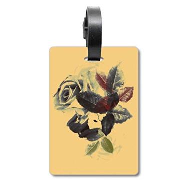 Imagem de Cor de água, planta, folhas, rosa, mala, etiqueta, cartão de bagagem, etiqueta