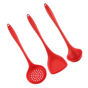 Imagem de UPKOCH Conjunto Kit de Panelas Utensílio de Cozinha de Silicone Anti- Queimadura 1 Colher Concha Escumadeira Antiaderente Espátulas Ferramentas Gadgets Panelas (Vermelho)