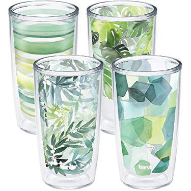 Imagem de Tervis Copo de viagem Yao Cheng de cristal verde feito nos EUA de parede dupla com isolamento térmico mantém as bebidas frias e quentes, pacote com 473 ml, coleção verde