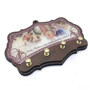 Imagem de Porta Chaves Parede Jesus, Maria E José De Madeira