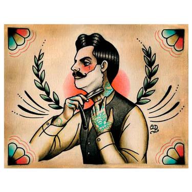 Imagem de Placa Decorativa Para Barbearias Quyen Dihn shaving Victorian Man