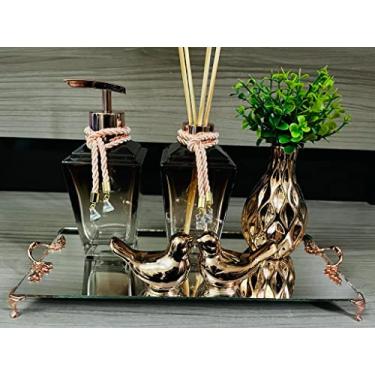 Imagem de Kit Lavabo Pia Jogo Saboneteira Rose Marrom Vasinho Planta