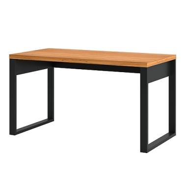 Imagem de Mesa de Escritório Linha Industrial 1,35m 100% Mdf - Cor:Freijó com Preto Fosco