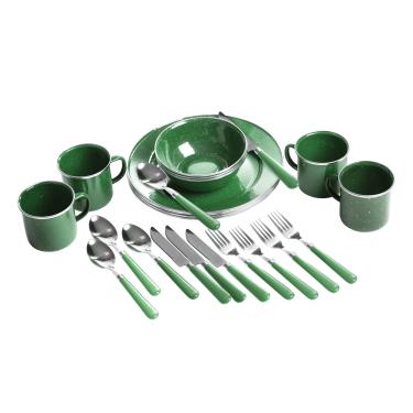 Imagem de STANSPORT - Conjunto de talheres esmaltados de luxo de 24 peças: pratos, tigelas, canecas e utensílios (verde)