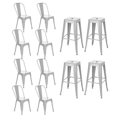 Imagem de Loft7, Kit 8 cadeiras + 4 banquetas altas industrial Loft Vintage Iron Tolix prata