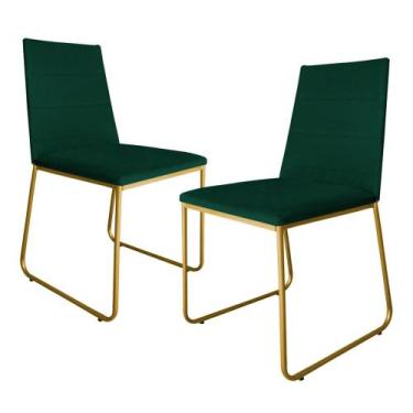 Imagem de Kit 2 Cadeiras De Jantar Estofada Lille Base Gold Veludo Verde - Monta
