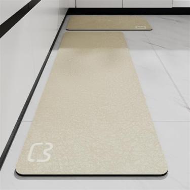 Imagem de Heavyoff Tapete de cozinha Tapetes de corredor absorventes laváveis Tapete antiderrapante macio confortável para pia frontal, corredor, capacho bege, 45,72 cm x 150,88 cm