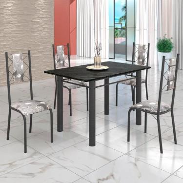 Imagem de Conjunto Sala de Jantar Bahia Mesa Tubo 120x75cm Tampo Pedra Ardósia Indiana com 4 Cadeiras Paraopeba/Prata