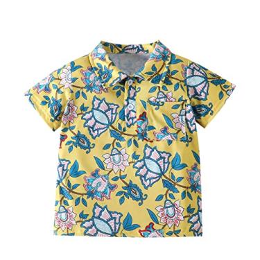 Imagem de Camisas esportivas para meninos meninas manga curta estampas casuais tops com bolso para roupas infantis conjunto pequeno, Amarelo, 4-5 Anos