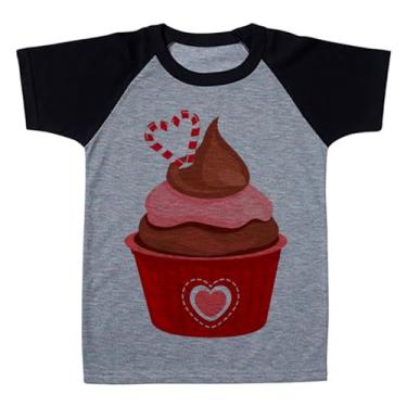 Imagem de Camiseta Raglan Infantil Cinza CUPCAKE NATAL CHOCOLATE (BR, Numérico, 8, Regular, Polialgodão)