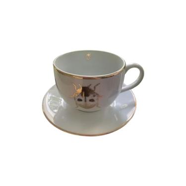Imagem de Xícara Jumbo e Pires de Porcelana - Coleção Joaninhas Com Filete em Ouro Pintadas a Mão Café Chá Cappuccino