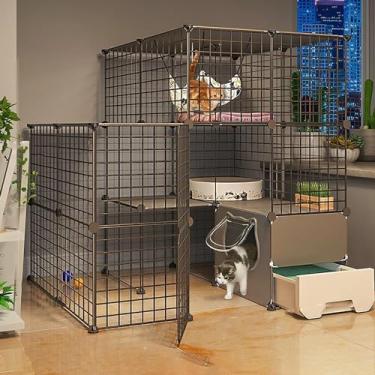 Imagem de Gaiola para gatos - Canil para gatos ao ar livre, cercadinho para gatos DIY Gaiolas para gatos internas grandes com caixa de areia Grande local para exercícios ideal para 1-4 gatos, 111 * 95