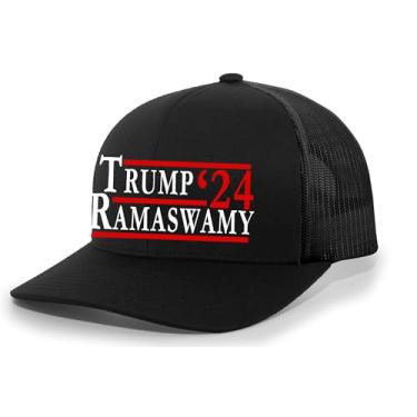 Imagem de Trenz Shirt Company Boné Trump masculino Trump Ramaswamy '24 Mesh Back Trucker Hat, Azul-marinho/branco, Tamanho �nica