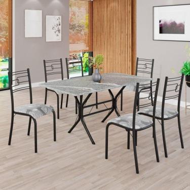 Imagem de Conjunto Sala de Jantar Mesa Retangular 140x75cm Tampo Granito Topázio 6 Cadeiras Paraty Paraopeba/ Preto Fosco
