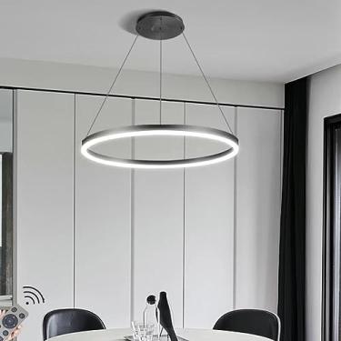Imagem de Luminária pendente LED moderna com design circular, iluminação de lustre regulável, luminária suspensa de teto para mesa de jantar, sala de jantar, ilha de cozinha, sala de estar (cor: preto