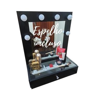 Imagem de Penteadeira Maggie para Maquiagem e Joias Suspensa com Espelho e Kit Luz 6 Bocais Camarim 100% MDF (Preto)