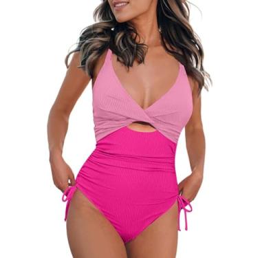 Imagem de Maiô feminino sexy de praia (com enchimento no peito sem sutiã de aço) Peça de biquíni cinza, rosa, G