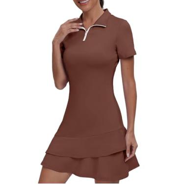 Imagem de GGOV Vestido feminino de golfe de duas peças FPS 50+ esportivo esportivo esportivo com bolso e shorts, 06 marrom, XGG