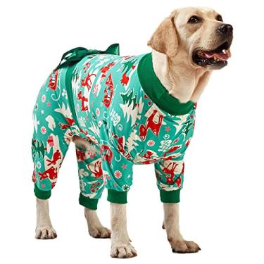 Imagem de Pijamas de Natal para cães grandes - Camisas para cães grandes Fantasia de Natal Pulôver leve, Critters de Natal Estampas Aqua Pijamas de Cachorro Grande, Roupas Pitbull, Macacão de Cão, Roupa de Natal GG