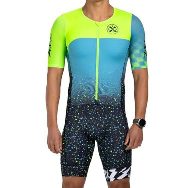 Imagem de Zoot Traje de corrida masculino LTD Tri Aero Fz, manga curta, aerodinâmico, ciclismo, corrida, natação, corrida, tripla, com bolsos, tecido FPS 50+ - elétrico - médio