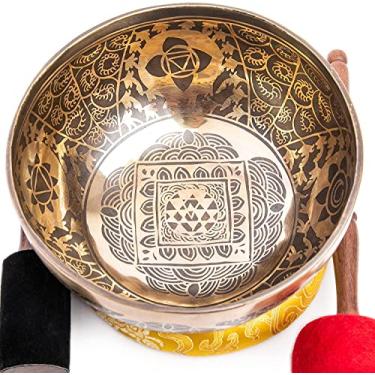 Imagem de Conjunto de tigelas tibetanas grandes – grau de cura mestre de 22,86 cm para banho de som, chacra 7 metal meditação yoga da Himalayan Bazaar