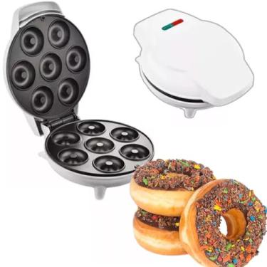 Imagem de Mini Donut Maker, 7 mini donuts Máquina elétrica de fazer donuts para café da manhã adequado para crianças Sobremesa Lanche Perfeito (BRANCO, 220V)