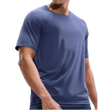Imagem de MIER Camisetas masculinas de treino dry fit, camiseta atlética, manga curta, gola redonda, academia, poliéster, absorção de umidade, Azul escuro empoeirado, M