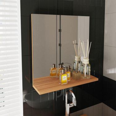 Imagem de Espelheira para Banheiro com prateleira 45x46,5cm Amêndoa