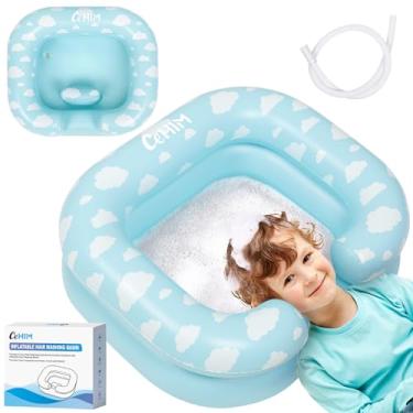 Imagem de Cehim Bacia de xampu inflável para crianças – lavatório de cabelo para crianças, adolescentes, crianças pequenas com suporte de pescoço, tigela de xampu portátil para uso na cama, na banheira, no chão