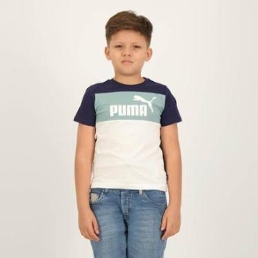 Imagem de Camiseta Puma ESS+ Colorblock B Juvenil Marinho e Branca-Unissex