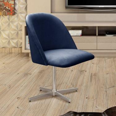 Imagem de Poltrona Decorativa Gaia Giratória Metal para Sala, Quarto, Recepção Azul Marinho