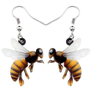 Imagem de BONSNY Brincos de abelha laranja fofos de acrílico para mulheres, meninas, crianças, pingentes de presente, Plástico, Sem pedra preciosa
