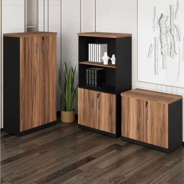 Imagem de Conjunto Armário Fechado, Armário Estante e Armário Baixo Espresso Móveis Marrom/Preto