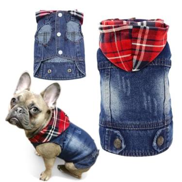 Imagem de Jaqueta jeans para cães SILD Pet Clothes Cachorro Casaco de brim azul legal Pequeno Médio Cães Lapela Colete Clássico Capuz Azul filhote Vintage Roupas lavadasSILD S Red Hat-S