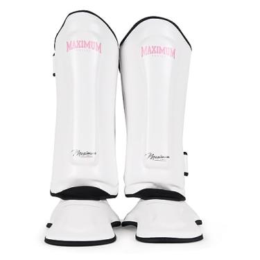 Imagem de Par De Caneleira Classic Maximum Muay Thai Kickboxing (Branco-Rosa, P)