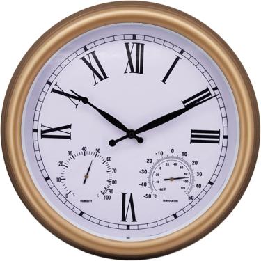 Imagem de Relógio de jardim à prova de intempéries ao ar livre, relógios de termômetro ao ar livre de 15 polegadas, relógio de parede à prova d'água Relógios de parede de jardim ao ar livre, quintal d