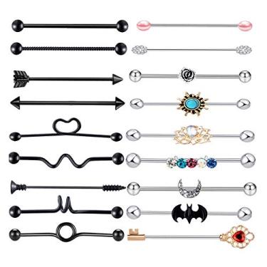 Imagem de Abbraccia Brincos de barra industrial de aço inoxidável 18 x 14 G, joia de 38 mm, 3,8 cm