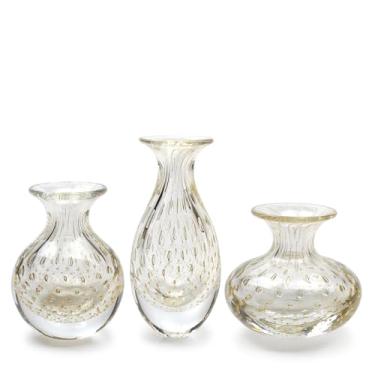 Imagem de Trio de Vasos Mini Tela Transparente com Ouro Murano Cristais Cadoro