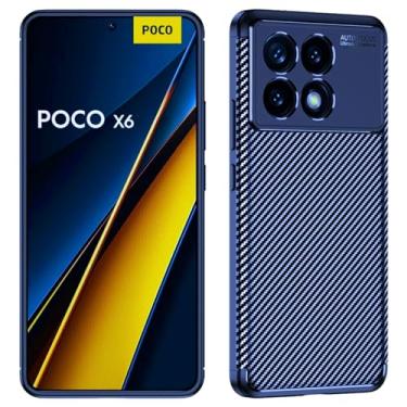 Imagem de Capa Capinha Anti Impacto Para Xiaomi Poco X6 5g Case Com Desenho Fibra De Carbono Shock Queda (Azul)