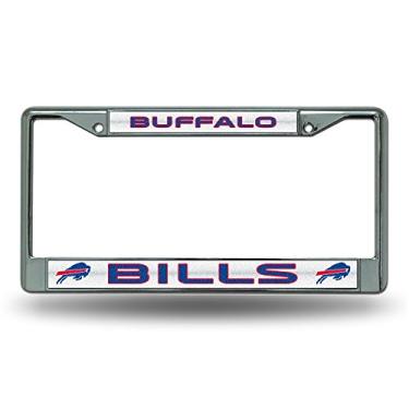 Imagem de Moldura para placa de licença NFL Rico Industries Bling Chrome com detalhes em glitter, Buffalo Bills
