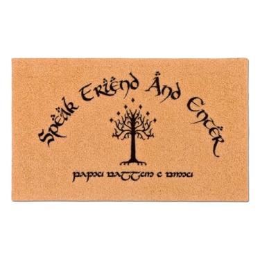 Imagem de SAIONJI Capacho Speak Friend and Enter, fibra sintética, 73 x 43 cm, escrita élfica, impermeável, tapete de porta antiderrapante