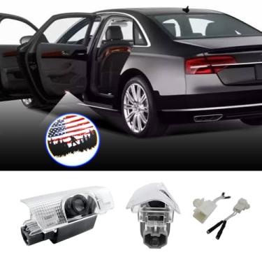 Imagem de 2 peças de luzes de logotipo de porta de carro compatíveis com 4Runner Tundra Sequoia Land Cruiser Venza acessórios cortesia projetor luz poça laser luzes fantasma sombra (bandeira americana, modelo