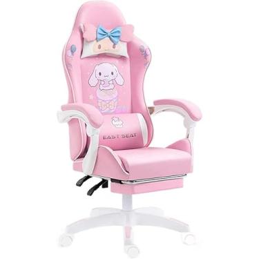Imagem de Cadeira de jogos adultos cadeira de jogos meninas linda poltrona de couro para computador escritório casa giratória cadeira ajustável com apoio para os pés rosa