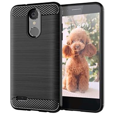 Imagem de KEEPCA Capa de telefone Rebel 4 LTE, capas LG Tribute Dynasty, capa protetora fina e flexível de fibra de carbono TPU à prova de choque para LG Aristo 2, preto escovado