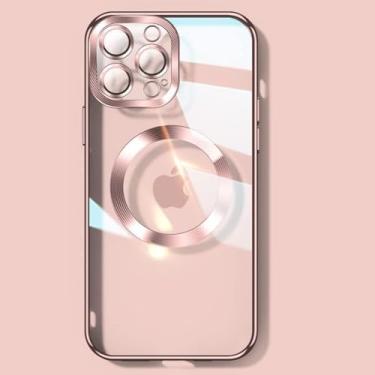 Imagem de Spevert Capa transparente magnética para iPhone 14 Pro Max com protetor de lente de câmera capa de polipropileno de proteção total compatível com MagSafe Elegant Anti-Scratch (rosa, iPhone 16 Pro Max