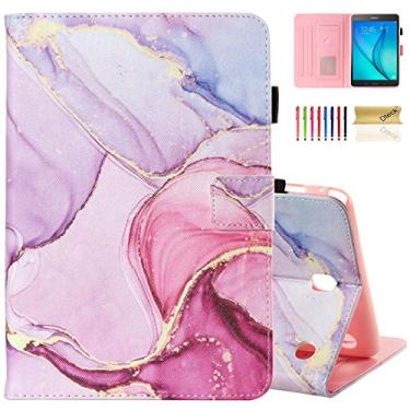 Imagem de Dteck Capa para tablet Samsung Galaxy Tab A 8.0 (2015) com caneta Stylus (modelo SM-T350/355/357), capa protetora de couro PU, ajuste fino, leve, dobrável, com compartimentos para cartões, mármore