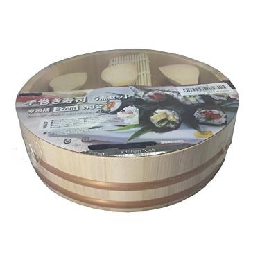 Imagem de JapanBargain, Kit de fabricação de sushi, tigela de mistura de arroz de madeira, banheira japonesa, Hangiri, bambu, sushi, rolo de rolo, conjunto de colheres de arroz