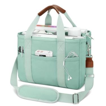 Imagem de KKXIU Bolsa feminina de lona com zíper e compartimentos, bolsa carteiro grande bíblica com bolsos, Verde, Large