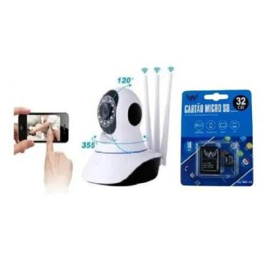 Imagem de Kit Câmera De Segurança Ip 3 Antenas + Cartão de Memoria 32 gb Wifi Wi